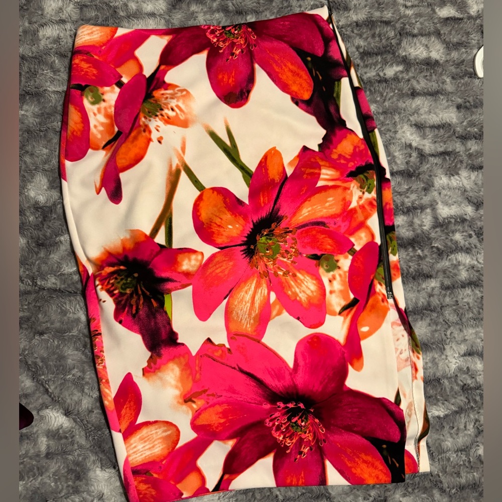 Worthington Floral Pencil Skirt - Pink and Orange